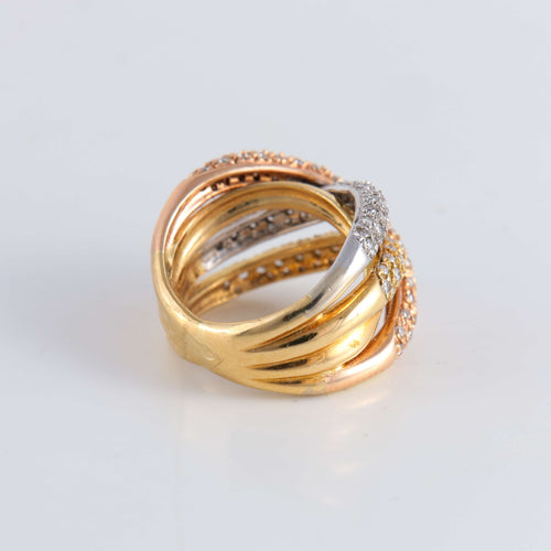Bague 47 Bague Croisée 3 ors pavage Diamants 58 Facettes FM117