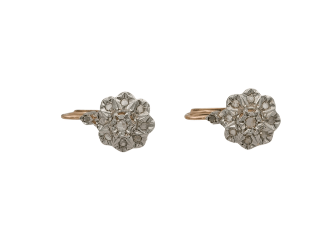Boucles d'oreilles Boucles d'oreilles dormeuses anciennes or et platine 58 Facettes