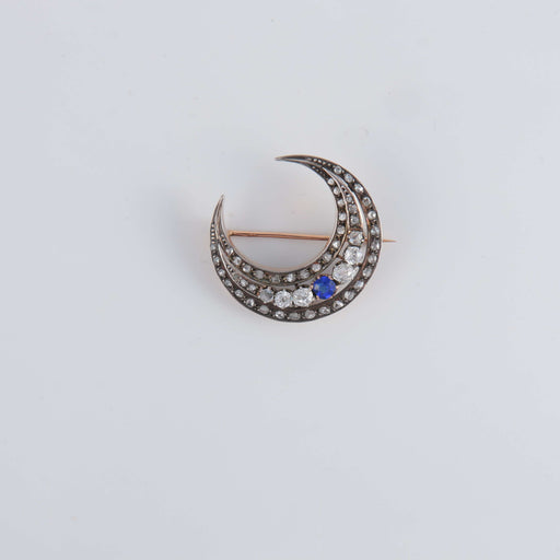 Broche Broche Croissant de lune Diamants et pierre bleue 58 Facettes 1