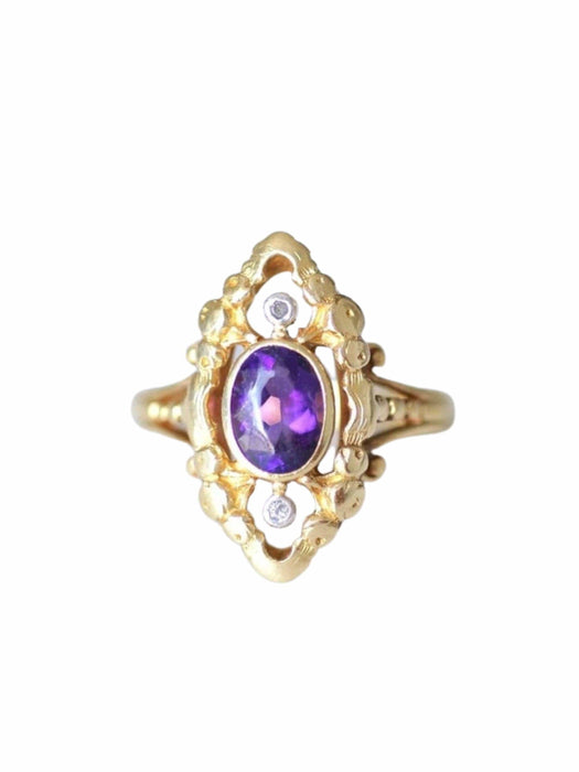 Bague marquise Ancienne diamants et améthyste en or 58 Facettes