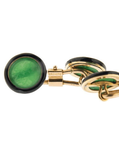 Boutons de manchette Boutons de Manchette en jadéite d'émail noir et or jaune 58 Facettes