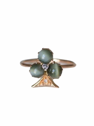 Bague trèfle chrysobéryl oeil de chat et diamants 58 Facettes