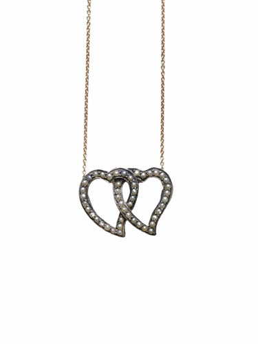 Collier Collier ancien double cœur perles 58 Facettes