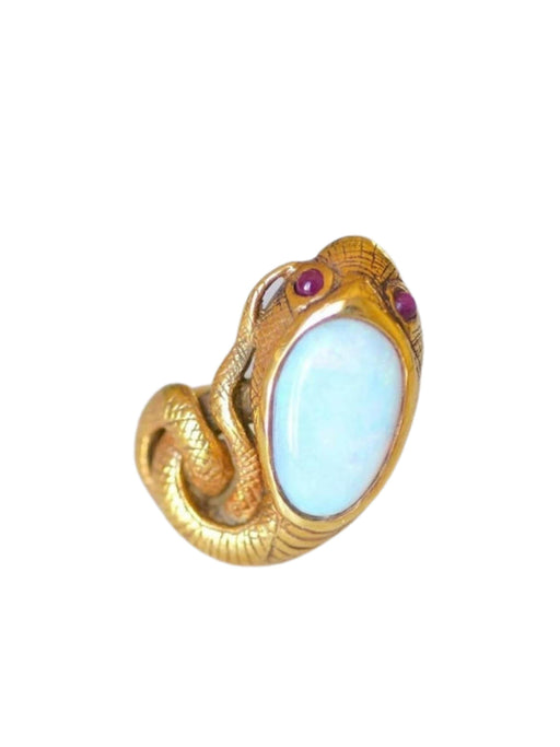 Bague serpent enroulé vintage en or jaune, opale, et rubis 58 Facettes
