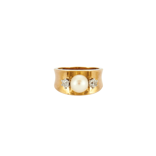 Bague 49 Bague Or jaune Perle Diamants 58 Facettes