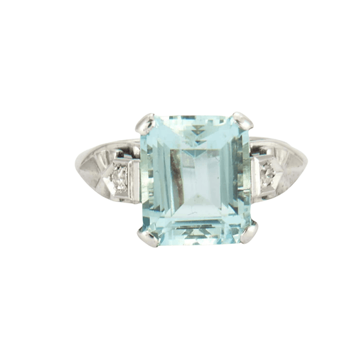 Ring 55 ART DECO designer ring from the 1920s-30s in 18 kt gold with diamonds and aquamarine 58 Facettes A2491 (602)