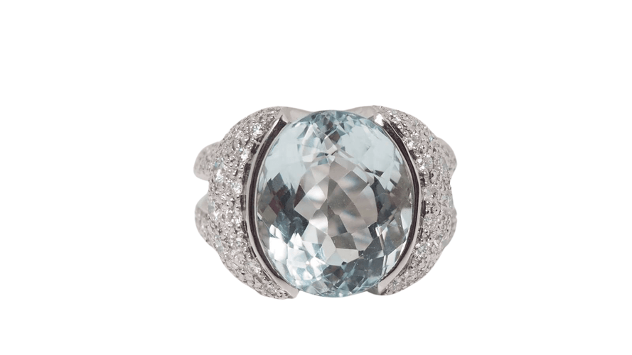 Bague Bague en or blanc aigue-marine et diamants 58 Facettes 31052