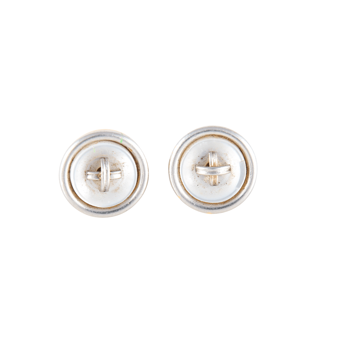 Boutons De Manchettes Vintage En Métal Et Nacre - Occasion - État D'usage