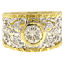 51 Bague en or jaune et blanc avec diamants taille brillant au centre et sur le pourtour 58 Facettes G3480