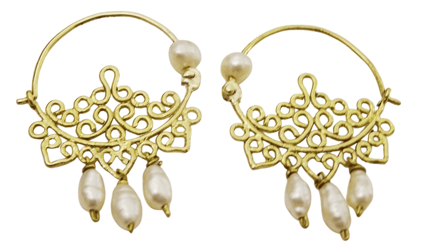 Boucles d'oreilles Créoles en or 18 cts avec perles 58 Facettes