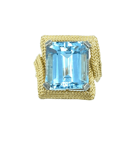 Bague 53 Bague 1950, or jaune 18K et aigue-marine 58 Facettes