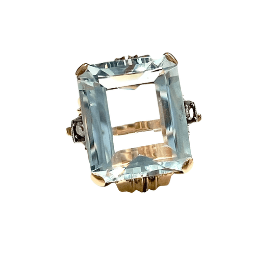 Bague 46 SORTIJA de ORO 18 kts con DIAMANTES Y AGUAMARINA 58 Facettes Q944A