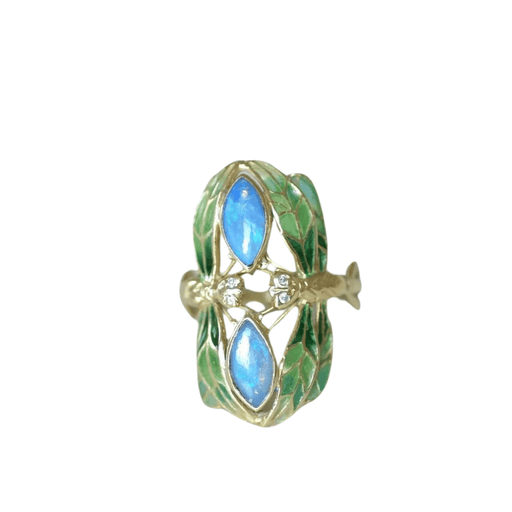 Bague Bague Art Nouveau Libellule Or Jaune Opales Diamants Email 58 Facettes