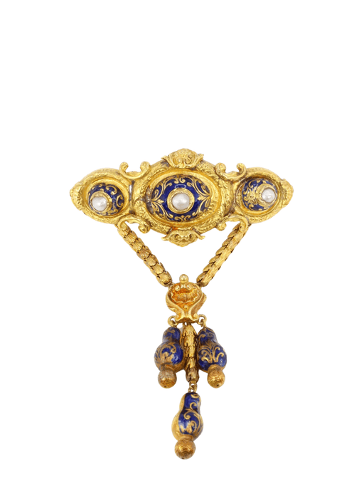Broche Broche ancienne Napoléon III or perles et émail bleu 58 Facettes 862