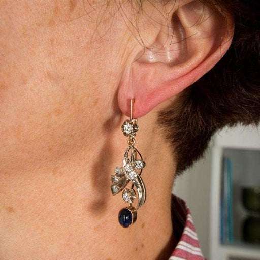 Boucles d'oreilles Boucles d'oreilles pendantes Saphirs cabochon Diamants 58 Facettes 1