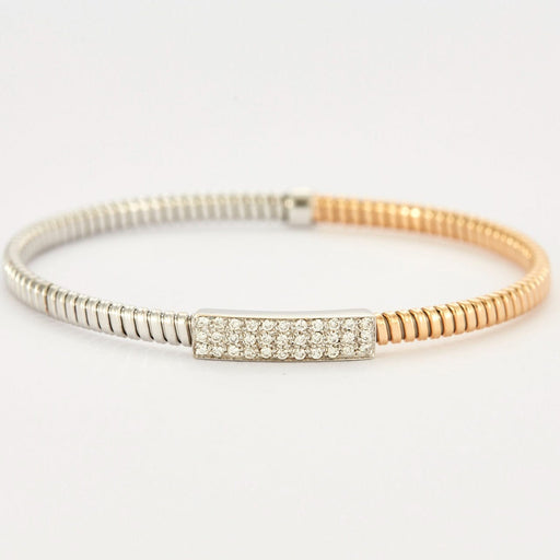 Bracelet Bracelet en acier surligné or rose et gris, pavage diamants 58 Facettes DV506-2