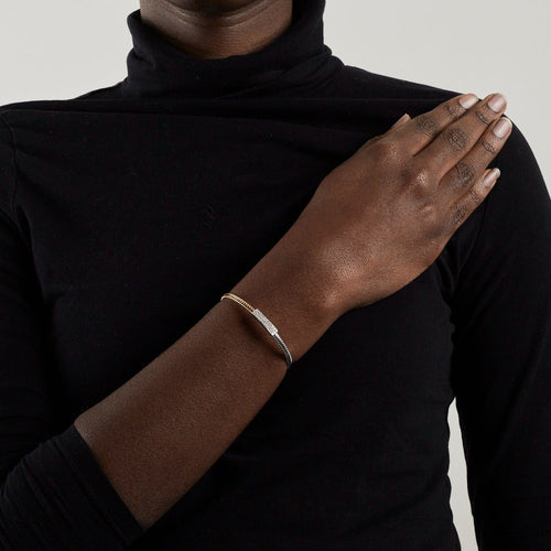 Bracelet Bracelet en acier surligné or rose et gris, pavage diamants 58 Facettes DV506-2