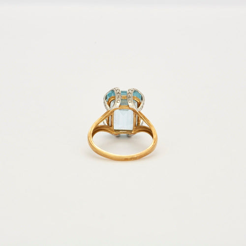 Bague Bague en or jaune aigue - marine et diamants 58 Facettes DV0558-2bis