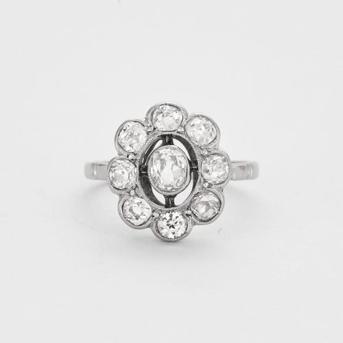 Bague Bague Fleur or gris et diamants taille ancienne 58 Facettes DV0569-13