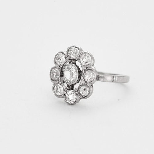 Bague Bague Fleur or gris et diamants taille ancienne 58 Facettes DV0569-13