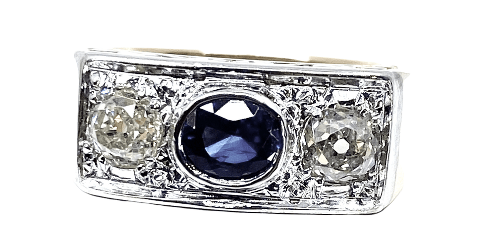 Bague 53 Bague Art Déco Saphir et Diamants 58 Facettes