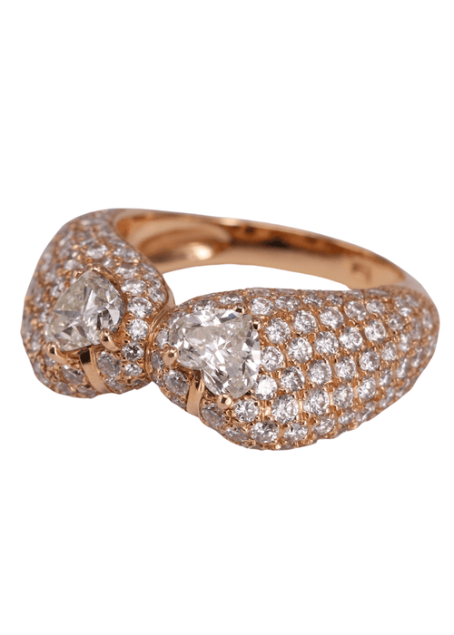 Bague 54 Bague baroque double coeur pavage diamants 58 Facettes N28