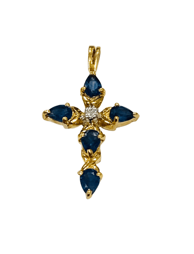Pendentif Pendentif croix or jaune saphirs et diamant 58 Facettes