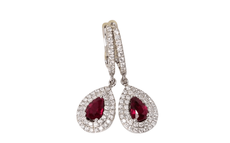 Boucles d'oreilles Boucles d'oreilles en or blanc, rubis poire et diamants 58 Facettes 30758