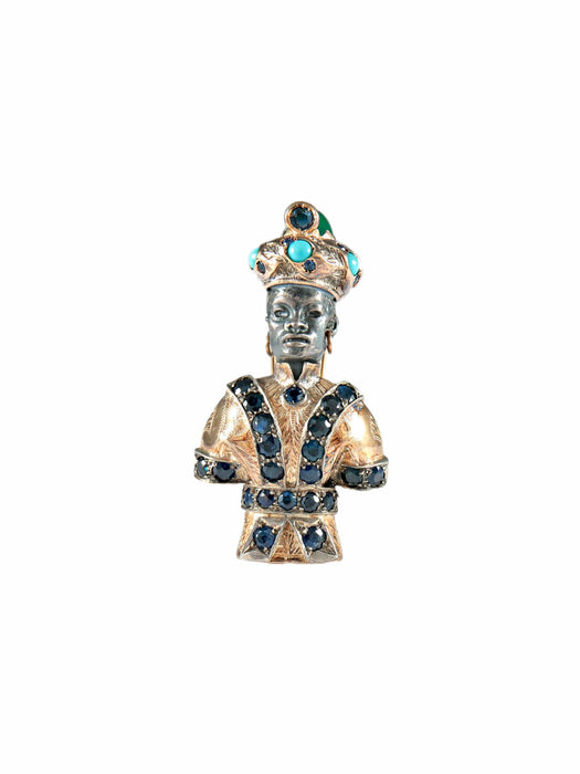 Brooch Moretto Blackamoor brooch 18k yellow gold turquoise sapphires 58 Facettes 377