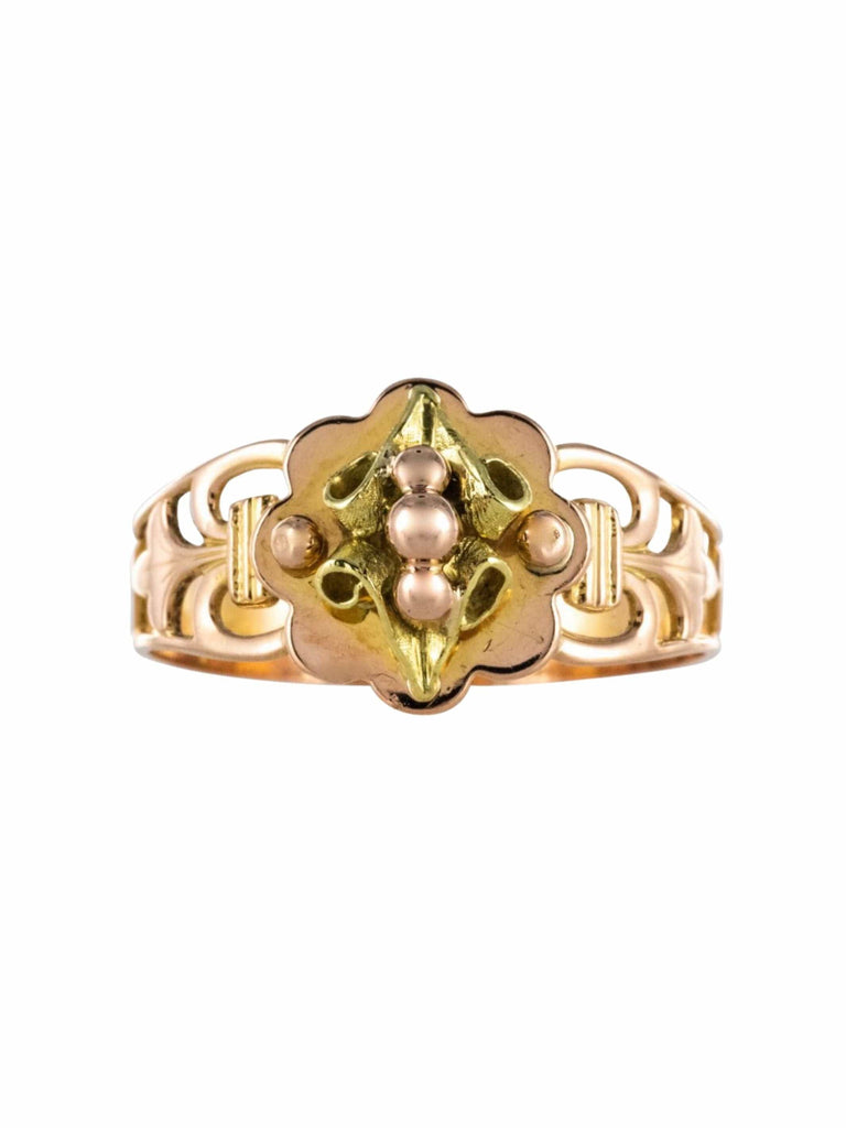 Bague De Promesse Ancienne - Or 750 (18K) Jaune Et Rose - Perles Fines - Taille 56 - Style Napoléon III
