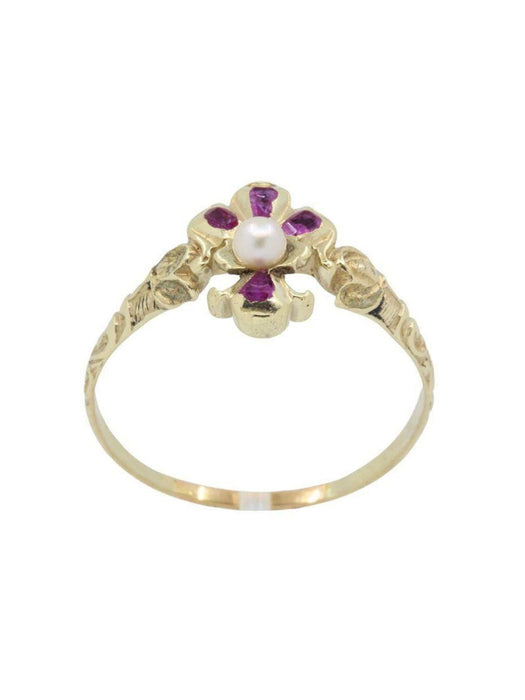 Bague BAGUE FLEUR DE LYS RUBIS ET PERLE 58 Facettes 040421