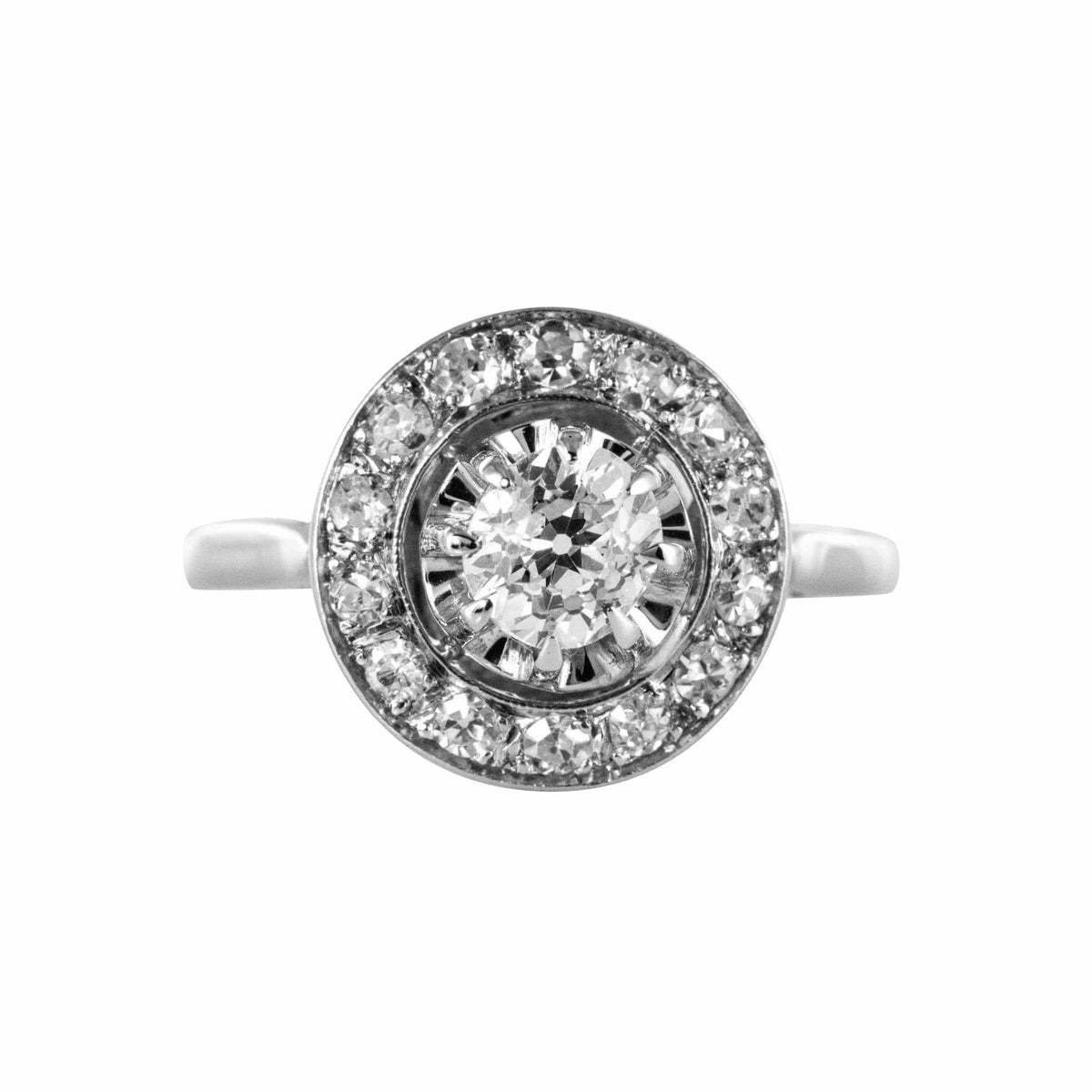 Bague De Fiançailles Art Déco - Or Blanc 14k Plaqué Sur Argent 925 - Moissanite Ronde 7mm - Neuf
