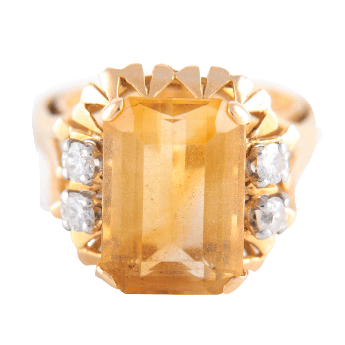 Bague 54 Bague citrine et ses 4 diamants 58 Facettes