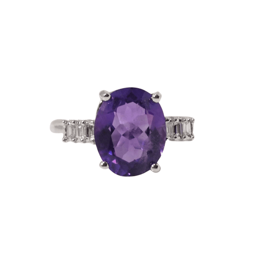 Bague 53 Bague or blanc améthyste et diamants 58 Facettes 30951