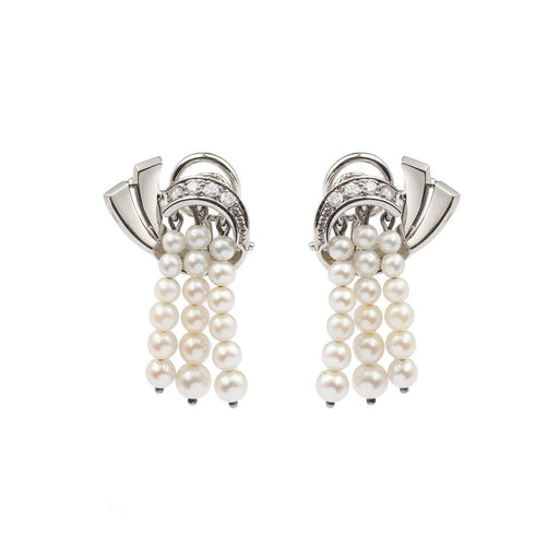 Boucles d'oreilles Boucles d'Oreilles Twists Perles Pampilles Diamants Or Gris 58 Facettes BO225