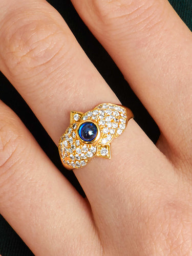 Bague 52 Bague saphir cabochon or jaune et diamants 58 Facettes 812