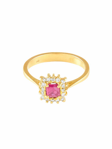 Bague 54 Bague or jaune rubis central et diamants 58 Facettes 761
