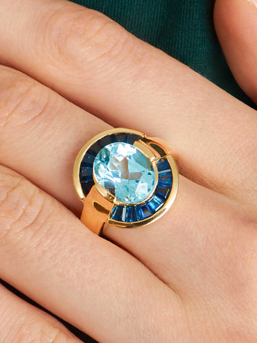 Bague 56 Bague or jaune, saphirs et topaze 58 Facettes 931