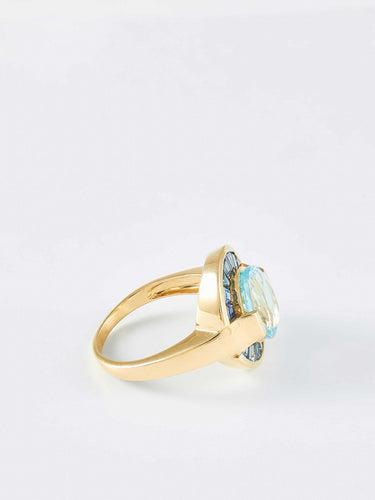 Bague 56 Bague or jaune, saphirs et topaze 58 Facettes 931