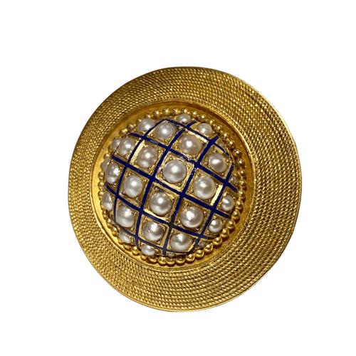 Broche Broche victorienne antique en perles naturelles, émail bleu et or jaune 58 Facettes CEY15