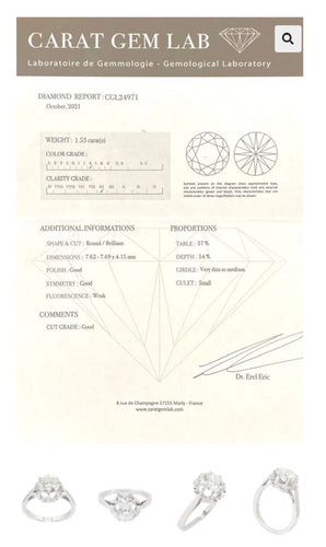 Bague SOLITAIRE DIAMANT 1.53 CARAT 58 Facettes 042221