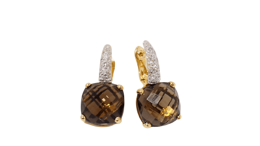Boucles d'oreilles Boucles d'oreilles or jaune quartz fumé et diamants 58 Facettes 31309