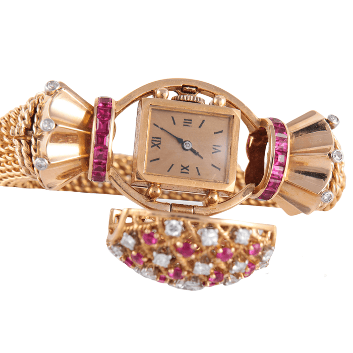Montre Montre Bracelet Vintage en Or, Rubis et Diamants 58 Facettes