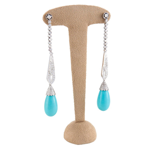 Boucles d'oreilles Pendants d'oreilles style Art Déco Turquoises Diamants 58 Facettes 1
