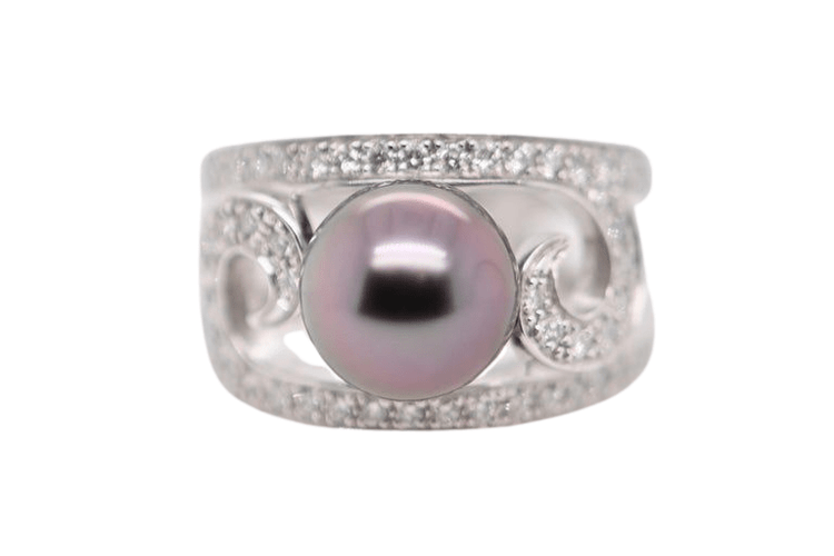 Bague 54 Bague cocktail Or blanc Perle Diamants 58 Facettes