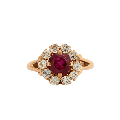 Bague 50 Bague fleur rubis or rose 58 Facettes