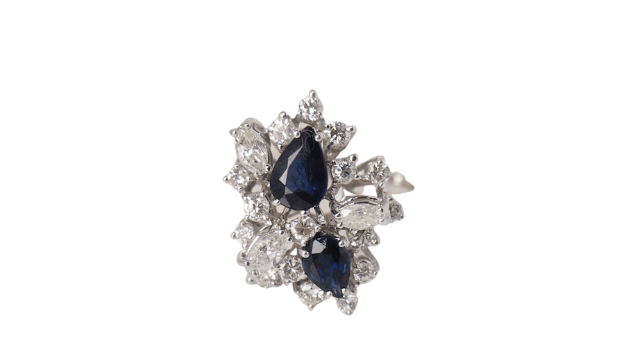 Bague Bague vintage or blanc saphirs en poire et diamants 58 Facettes 31719