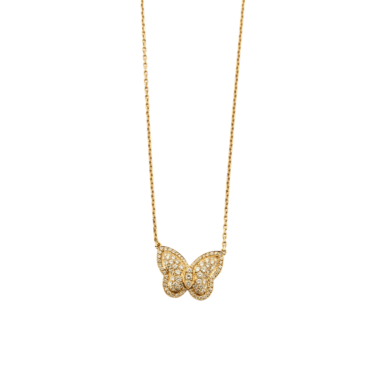 Collier Pendentif Papillon En Émail Cloisonné Jaune Or - Bijou Occasion - Modèle 4949