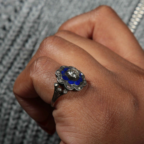 Bague 55 Bague Email bleu et Diamants 58 Facettes 220424
