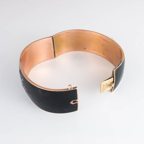 Bracelet Bracelet et broche de deuil émaillés noir Diamants 58 Facettes 1